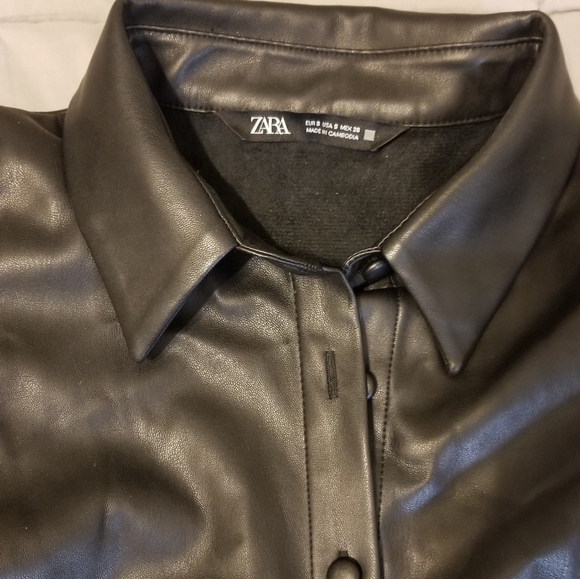 Zara black faux leather puff sleeve a line dress - Picture 5 of 9